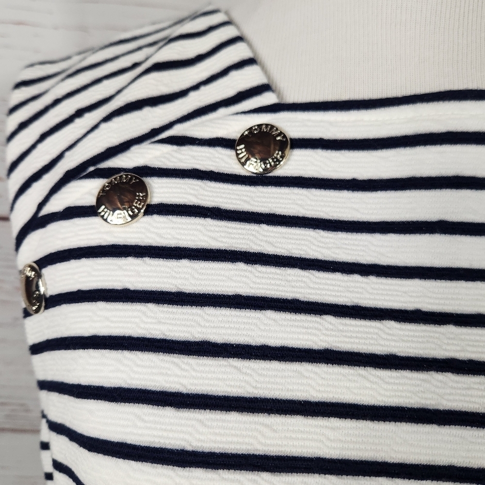TOMMY HILFIGER Sleeveless Striped Nautical Sheath Dress Navy And White Size 8 - Picture 7 of 9